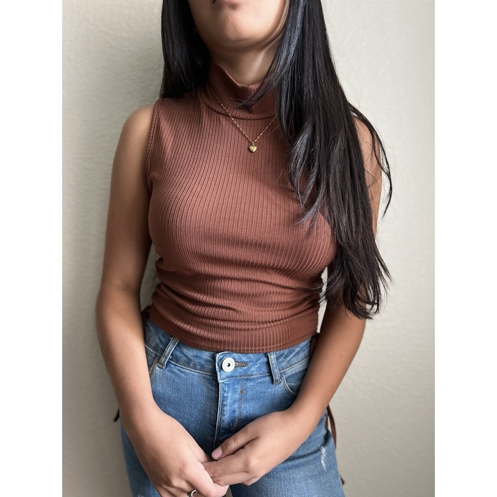 Nothing But Sexy Brown Sleeveless Ribbed Knit Women's Turtleneck NWT Size Small